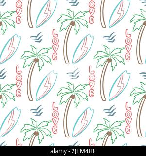 Palmen und Surfen nahtlose Sommer Muster Stock Vektor