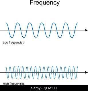 Frequenz. Nieder- und Hochfrequenzwellen. Physik. vektorgrafik Stock Vektor