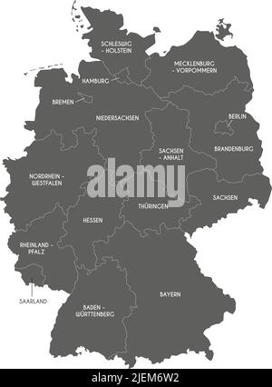 Vektorkarte von Deutschland mit Bundesländern oder Regionen und Verwaltungseinheiten. Editierbare und klar beschriftete Ebenen. Stock Vektor