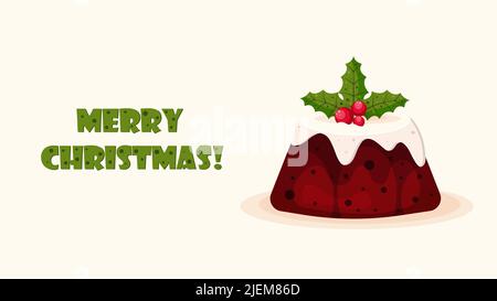 Weihnachten Hintergrund mit Weihnachtspudding mit Zweig der Stechpalme dekoriert Stock Vektor