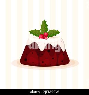 Weihnachtspudding mit Stechpalme verziert Stock Vektor