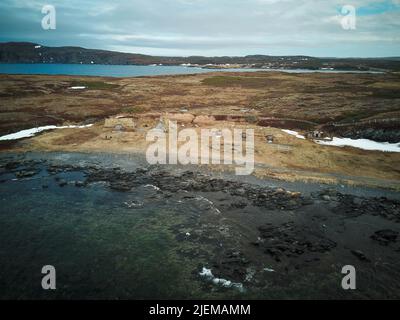 Luftaufnahme von L'Anse aux Meadows, Neufundland, Kanada Stockfoto