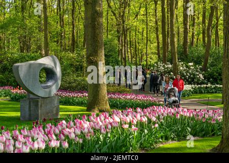 Keukenhof, Gartenanlage, Freizeitpark, Frühlingspark, Frühlingsblumenschau, In der Nähe von Lisse, Südholland, Niederlande, Tulpen, Narzissen und Hyazinthe Stockfoto