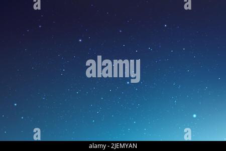 Blauer Kosmos. Realistischer Sternenhimmel mit Gefälle. Milchstraße mit leuchtenden Sternen. Wunderschönes, tiefes Universum. Nachthimmel mit Lichteffekt. Vektor Stock Vektor