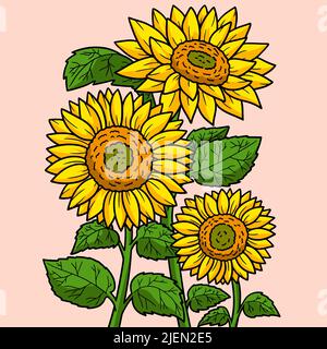 Farbige Cartoon-Illustration Der Sonnenblumenblume Stock Vektor