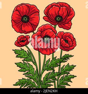 Farbige Cartoon-Illustration Mit Mais-Mohnblume Stock Vektor