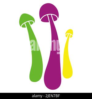 Satz von Neon Pilze Vektor einfache Illustration isoliert auf weißem Hintergrund. Silhouette-Version. Psychedelischer Pilz. Vektormykologie. Natürliche Luftröhre Stock Vektor