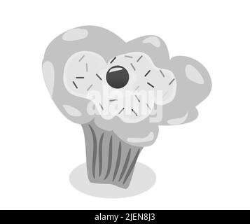 Cupcake mit rosa Crememantel und bunten Süßigkeiten und Kirsche in blauer Tasse Illustration Stock Vektor