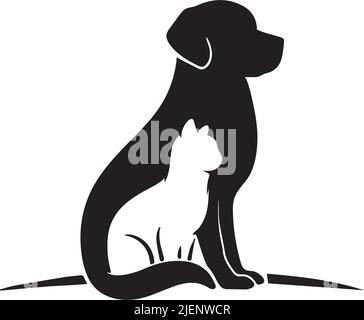 Hund und Katze Silhouette und Tierhandlung Logo Design Stock Vektor