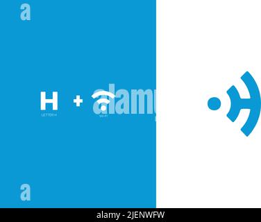 Buchstabe H Online-Logo in blau und weiß, Technologie und digitaler abstrakter Anschluss. WiFi-Vektor-Logo Stock Vektor