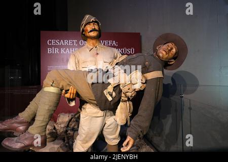 Repräsentative Kampfszene aus dem Ersten Weltkrieg im Kriegsmuseum in Gallipoli Türkei Stockfoto