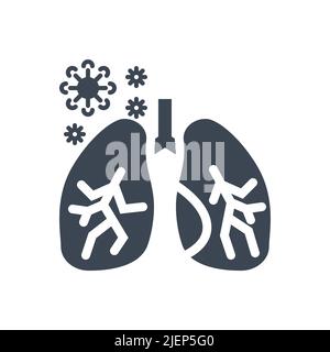Symbol für eine Vektorglyphe im Zusammenhang mit Lungeninfektionen. Lungen mit einer Infektion im Inneren. Anzeichen für Lungeninfektion. Isoliert auf weißem Hintergrund. Editierbare Vektorgrafiken Stock Vektor