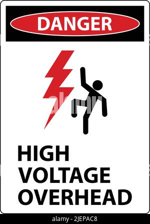 Warnhinweis Hochspannung Über Kopf Auf Weißem Hintergrund Stock Vektor