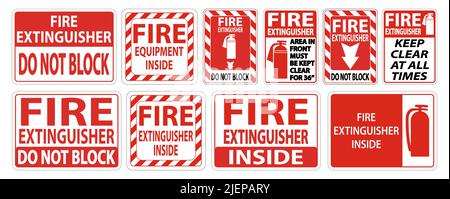 Aufkleber Feuerlöscher auf weißem Hintergrund setzen Stock Vektor