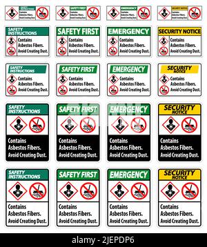 Etikett Enthält Asbestfasern, Vermeiden Sie Es, Staub Zu Erzeugen Stock Vektor