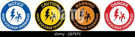 Warnhinweis Hochspannung Über Kopf Auf Weißem Hintergrund Stock Vektor
