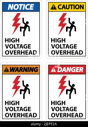 Warnhinweis Hochspannung Über Kopf Auf Weißem Hintergrund Stock Vektor