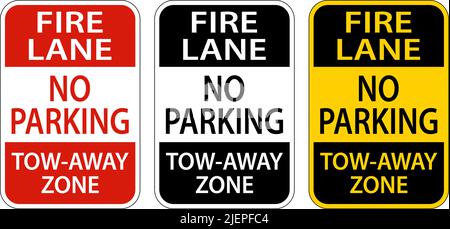Schild „Fire Lane No Parking Tow Away Zone“ Auf Weißem Hintergrund Stock Vektor