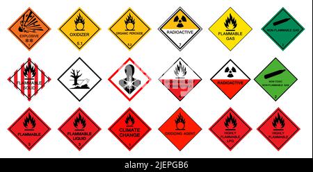 Warnungs-Piktogramme für Transportgefahren, Symbol für gefährliche chemische Gefahr, Isolieren auf weißem Hintergrund, Vektorgrafik Stock Vektor