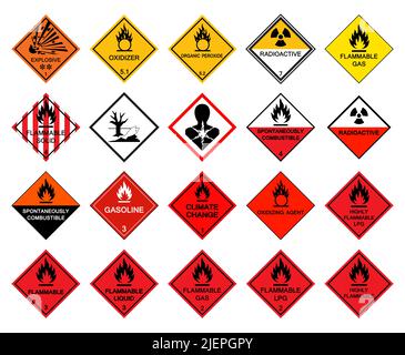 Warnungs-Piktogramme für Transportgefahren, Symbol für gefährliche chemische Gefahr, Isolieren auf weißem Hintergrund, Vektorgrafik Stock Vektor