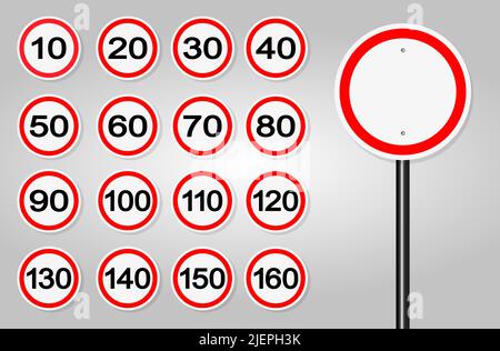 Geschwindigkeitsbegrenzungszeichen Auf Weißem Hintergrund Isolieren, Vektorgrafik Stock Vektor