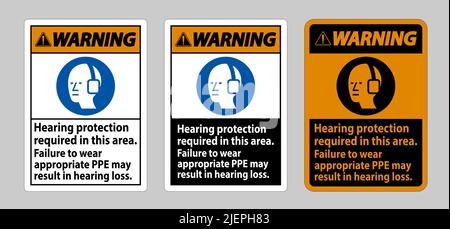 Warnschild Gehörschutz erforderlich in diesem Bereich kann es zu Hörverlust kommen, wenn keine geeignete PSA getragen wird Stock Vektor