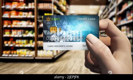 Allgemeine Kreditkarte in der Hand. 3D Abbildung. Stockfoto