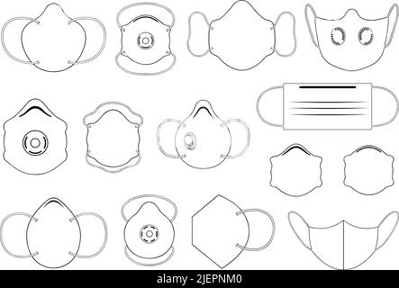 Darstellung verschiedener Gesichtsmasken auf Weiß isoliert Stock Vektor