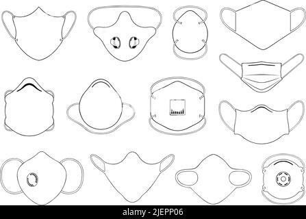 Darstellung verschiedener Gesichtsmasken auf Weiß isoliert Stock Vektor