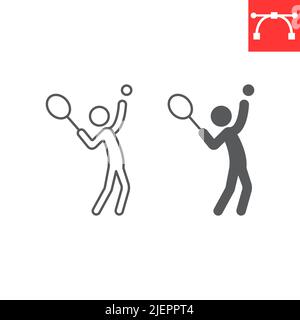 Tennis Sport Linie und Glyphe Symbol, Sport und Spiel, Tennis-Spieler Vektor-Symbol, Vektorgrafiken, editierbare Kontur Umriss Zeichen, eps 10. Stock Vektor