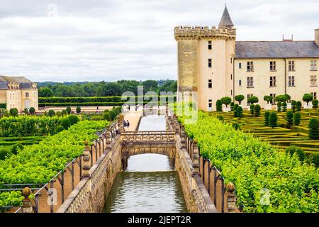 Das Château de Villandry ist eine wunderschöne Landresidenz in Villandry, im Département Indre-et-Loire in Frankreich. Der berühmte Renaissance-gar Stockfoto