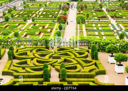 Das Château de Villandry ist eine wunderschöne Landresidenz in Villandry, im Département Indre-et-Loire in Frankreich. Der berühmte Renaissance-gar Stockfoto