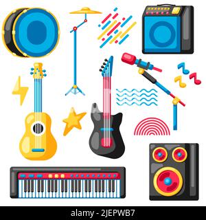 Set von Musikinstrumenten. Musik Party oder Festival Illustration. Stock Vektor