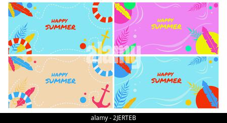 Bunte Sommer Hintergrund Layout Banner Design. Horizontales Poster, Grußkarte, Header für Website Stock Vektor