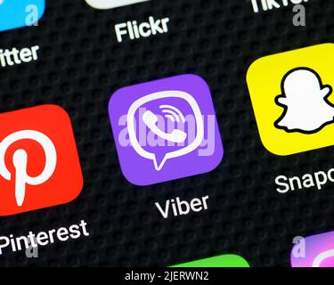 Viber App auf einem Smartphone, Nahaufnahme Stockfoto