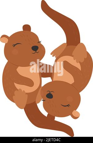 Niedliche Clipart Otter Illustration im Cartoon-Stil. Cartoon Clip Art zwei Otter verliebt. Vektor-Illustration eines Tieres für Aufkleber, Babydusche Stock Vektor