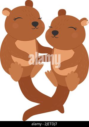 Cute Otter Clipart für Kinder Feiertage und Waren. Happy Clip Art Zwei Otter. Vektor-Illustration eines Tieres für Aufkleber, Drucke für Kleidung, Baby Stock Vektor