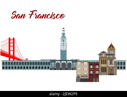 Illustration im Stil von flachem Design zum Thema San Francisco. Stock Vektor