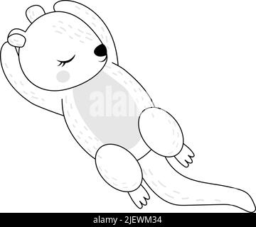 Malseite Otter Clipart Character Design. Liebenswert Clip Art Otter schlafen auf dem Rücken Schwarz und Weiß. Vektor-Illustration eines Tieres für Drucke Stock Vektor