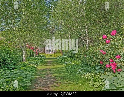 Pollok House Garten, Avenue zu Seite des Hauses Stockfoto