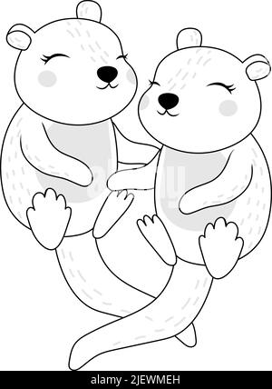 Clipart Otters Malseite im Cartoon-Stil. Niedliche Clip Art zwei Otter Schwarz und Weiß. Vektor-Illustration eines Tieres für Aufkleber, Babydusche Stock Vektor