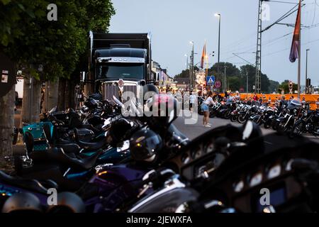 Magic Bikes Rüdesheim, eine der größten Harley Davidson Events Europas im Weltkulturerbe Rheintal. Harley & Vintage Bike Rallye, Deutschland Stockfoto