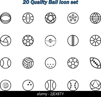 20 Uotlined Icon Pack. Verschiedene Kugeln. Sport-Symbole Stock Vektor