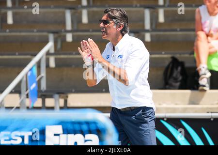 BUDAPEST, UNGARN - 28. JUNI: Cheftrainer Carlo Silipo aus Italien während der Finalspiele der FINA World Championships Budapest 2022 Quarter Final Match Italien gegen Frankreich am 28. Juni 2022 in Budapest, Ungarn (Foto: Albert ten Hove/Orange Picts) Stockfoto