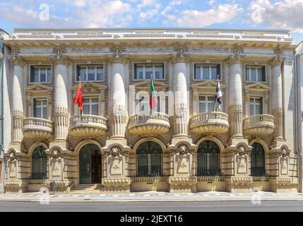 Das Gebäude des Hauptsitzes der portugiesischen Bank Banco Totta und Acores. Lissabon, Portugal Stockfoto