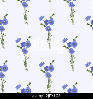 Hand gezeichnet Vektor nahtloses Muster der Flachs-Pflanze mit Blumen Stock Vektor