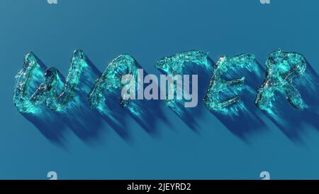 Leuchtende Inschrift Wasser aus hellen spritzenden Flüssigkeit erzeugt. Vorderansicht. 3D Rendern Stockfoto