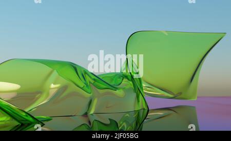 Wind Glasband auf Wasser. Abstrakte Tapete für Banner. 3D Rendern. Stockfoto