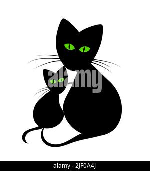 Schwarze Katzen: Katzenmutter und Kätzchen Stock Vektor