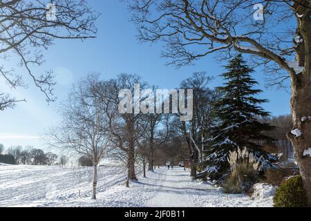 Ein verschneite Tag auf dem Fife Coastal Path in Aberdour, Fife, Schottland. Stockfoto